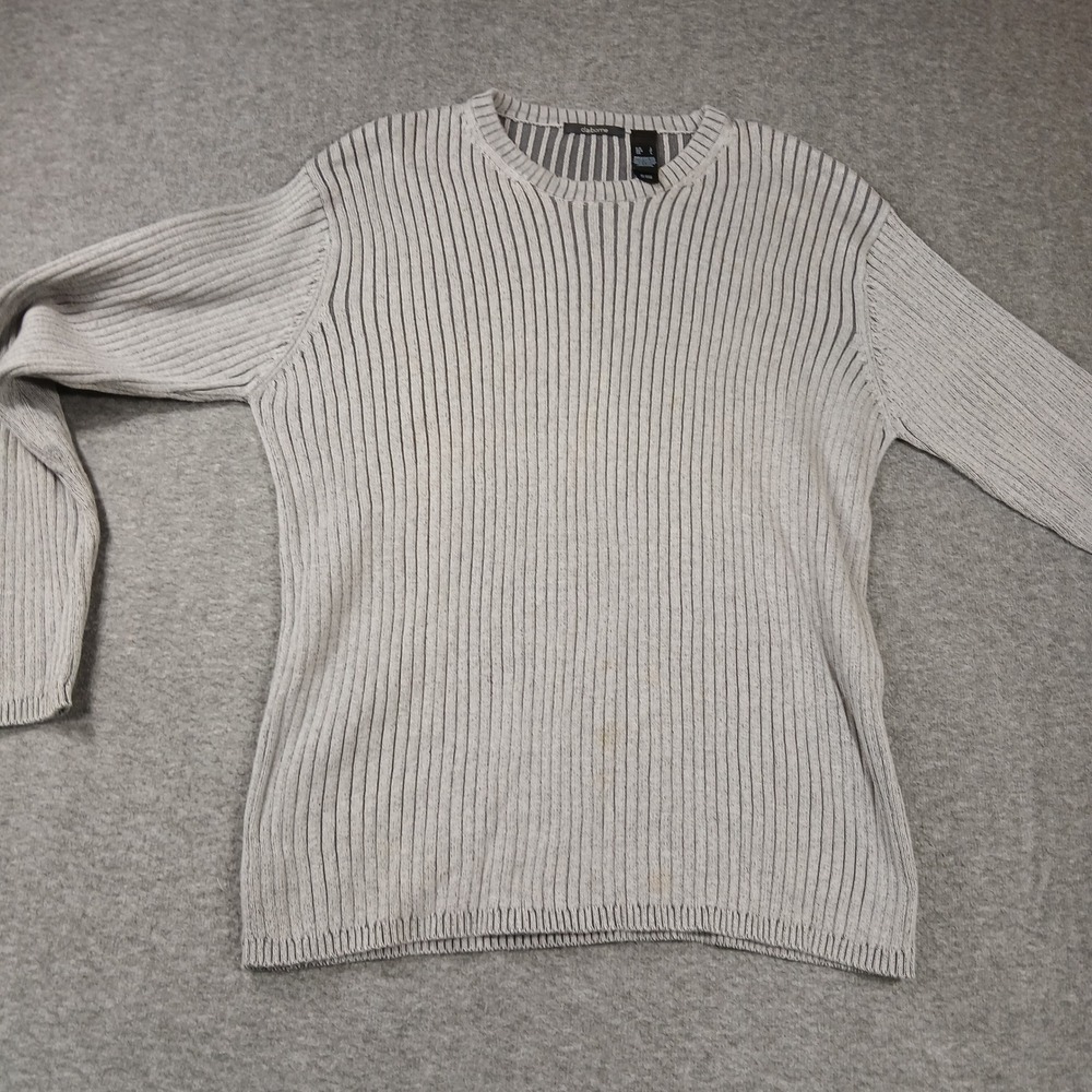 Claiborne Mens Grey Ribbed Knit Crew Neck Cotton Sweater‎ Size Large